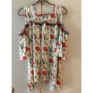 Cold shoulder flower top with ruffle
